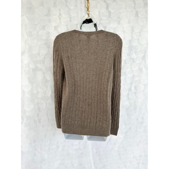 White + Warren 100% Cashmere Womens medium Taupe Grey Crew neck cable sweater - Picture 6 of 8